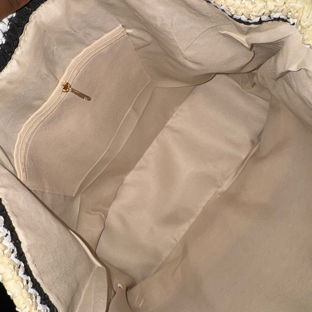 Striped Straw Tote Bag - Brown/Green/Black - Picture 2 of 5